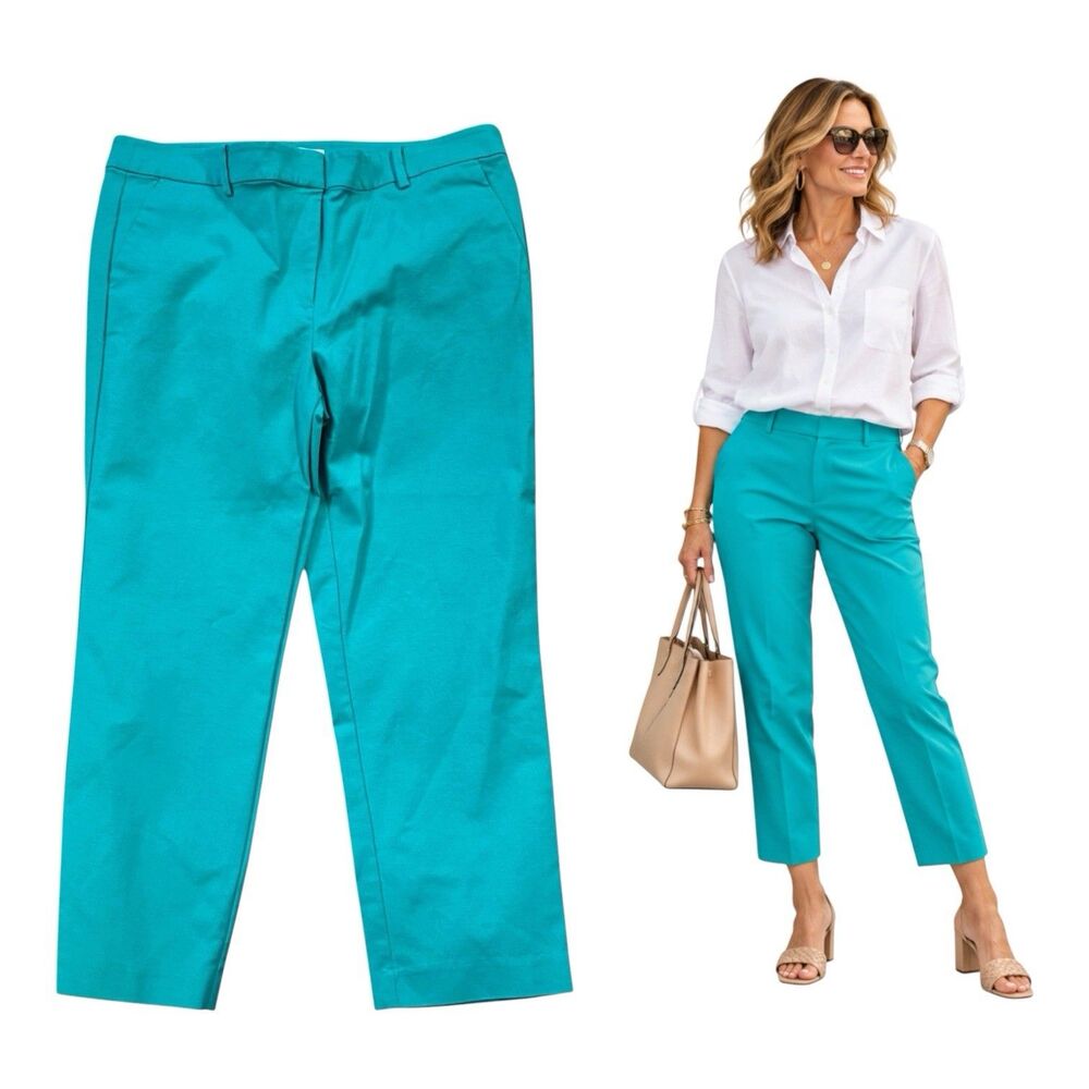 LOFT Riviera Pants Womens 14 Green Slim Ankle Crop Stretch Career Chino Modern